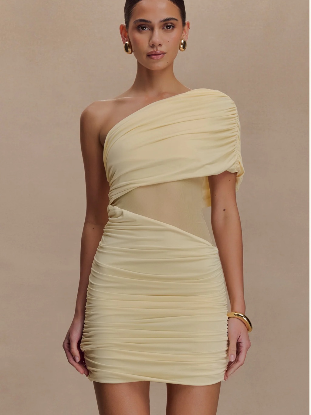 Meshki One Shoulder Mesh Mini Dress